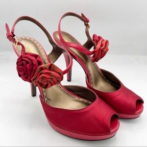 COACH ADDYSEN HEEL in Red Satin & Leather, Size 9.5